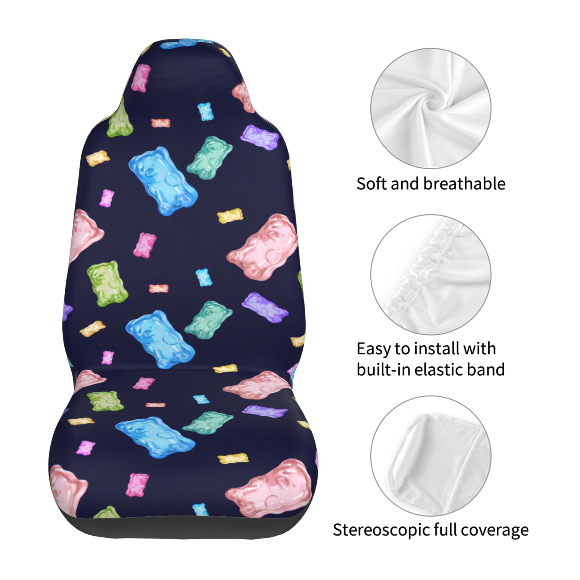 ZICANCN Car Seat Covers Front Seats Only，Gummy Bear Pattern Blue Automotive Seat Covers Protectors for Cars Trucks Suv 2 Pack