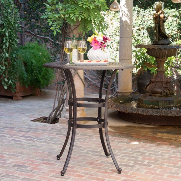 Alfresco Outdoor 37inch Cast Aluminum Round Bar Table with Umbrella Hole by Christopher Knight Home