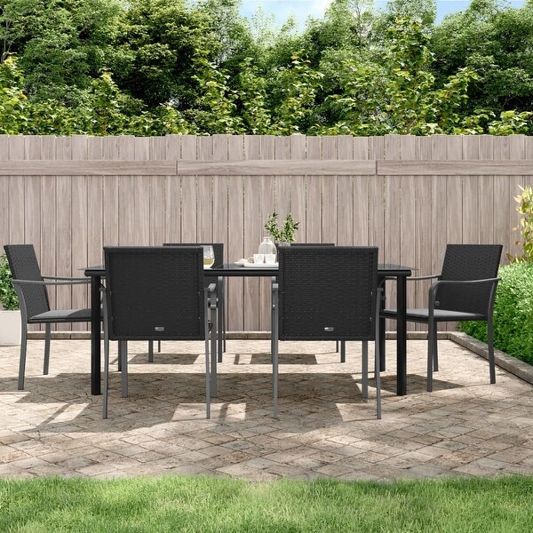 vidaXL Patio Dining Set Table and Chair with Cushions Poly Rattan and Steel