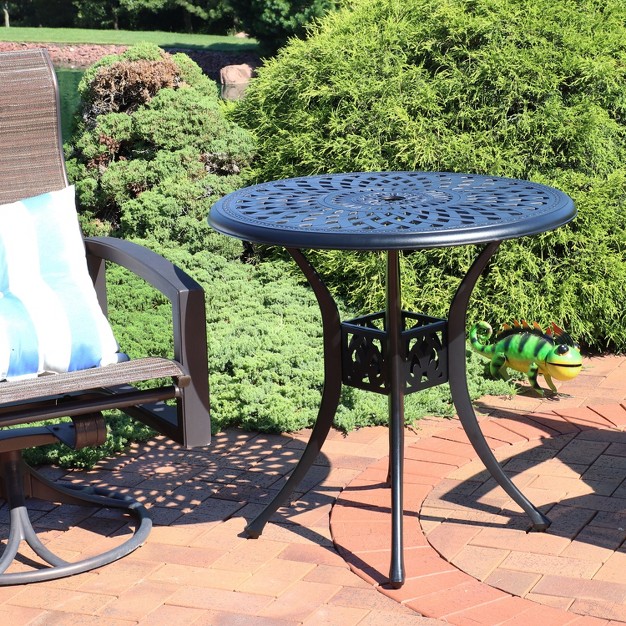 Round Sigonella Cast Aluminum Outdoor Patio Table Black