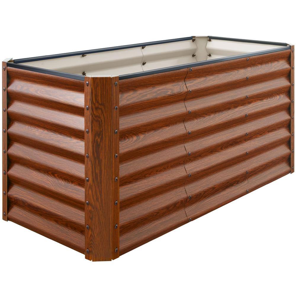 Best Choice Products 4 ft. x 2 ft. x 2 ft. Wood Grain Outdoor Steel Raised Garden Bed Planter Box for Vegetables Flowers Herbs SKY6638