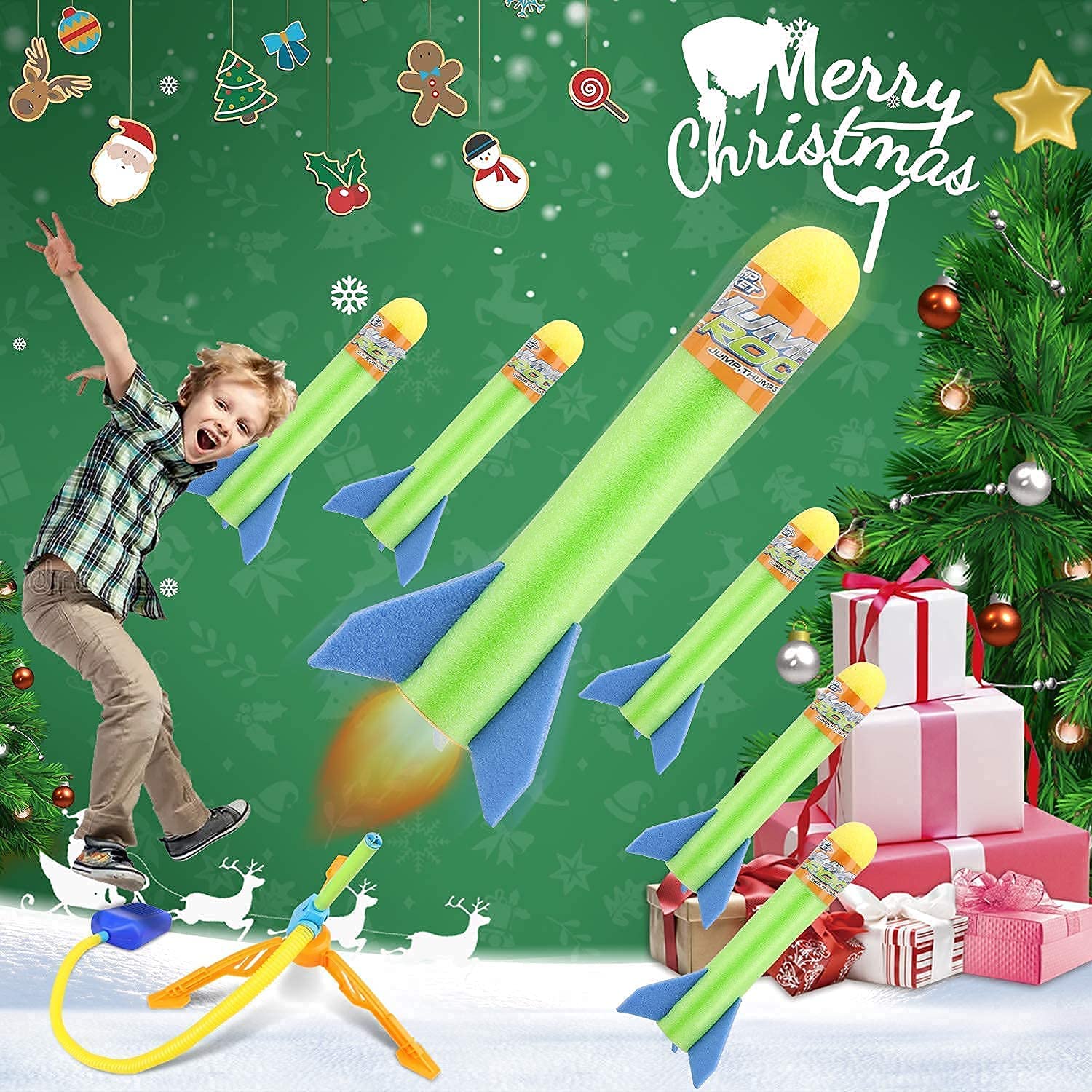 TOY Life Toy Rocket Launcher for Kids with 6 Foam Rockets Refills Air Rocket Launcher for Kids 3-5 Shoots up to 100 feet Outdoors Outside Toys Gifts for Boys 3 4 5 6 7 Year Old