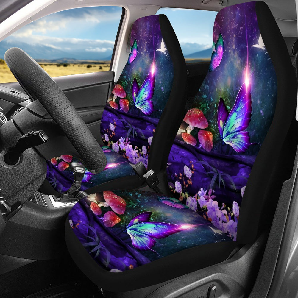 Xoenoiee Butterfly Flower Mushroom Design Seat Covers for Cars， Auto Seat Covers Full Set Front and Rear Split Bench Seat Protector Car Interior Accessories Universal Fit