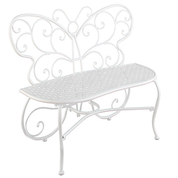 The Lakeside Collection Decorative White Metal Butterfly Motif Bench Home Garden Accent