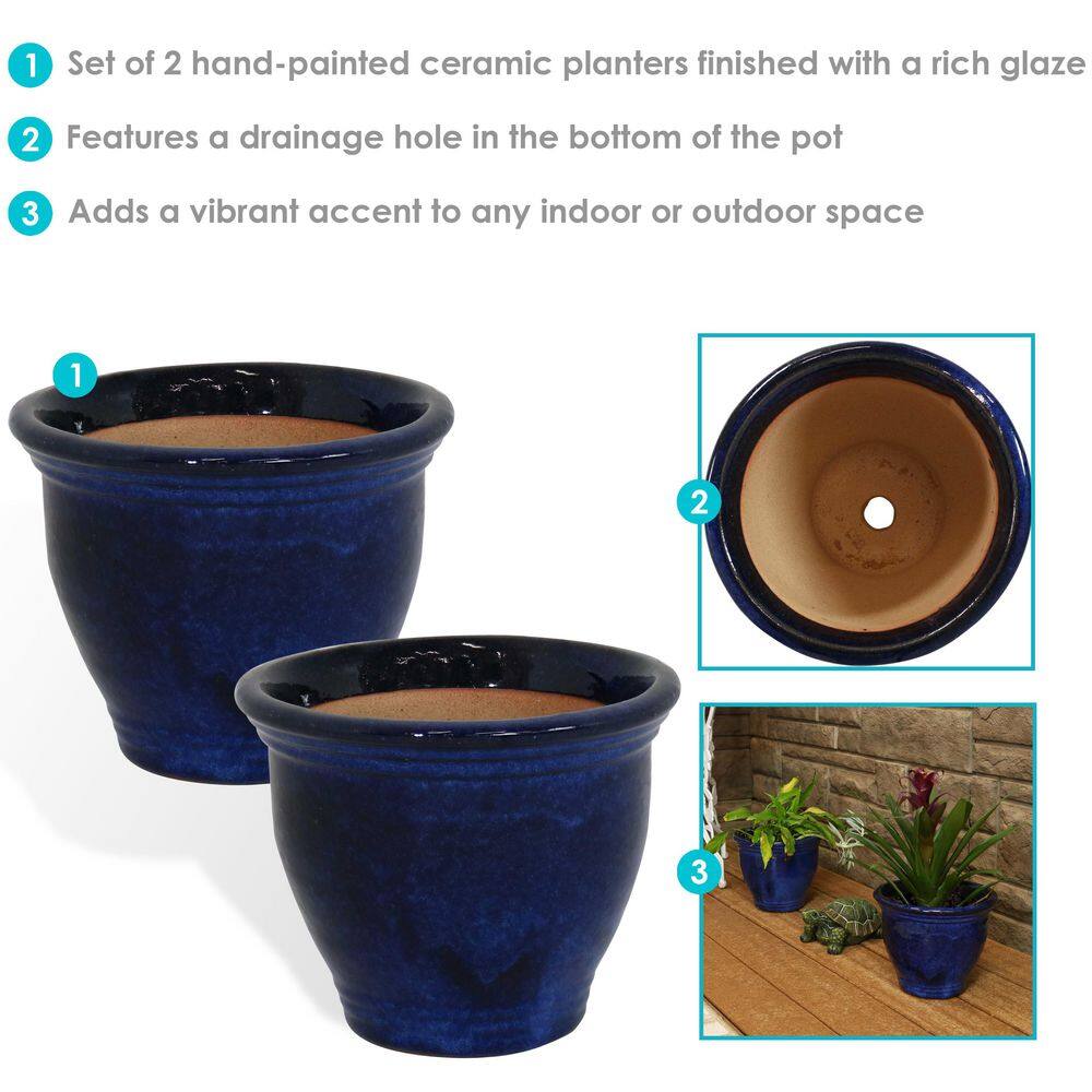 Sunnydaze Decor Studio 9 in. Imperial Blue Ceramic Indoor/Outdoor Planter - Set of 2 AP-053