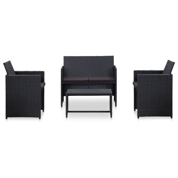 4 Piece Patio Lounge Set with Cushions Poly Rattan Black - Overstock - 36363771