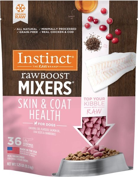 Instinct Boost Mixers Skin and Coat Health Grain-Free Frozen Dog Food Topper， 1.25-lb bag