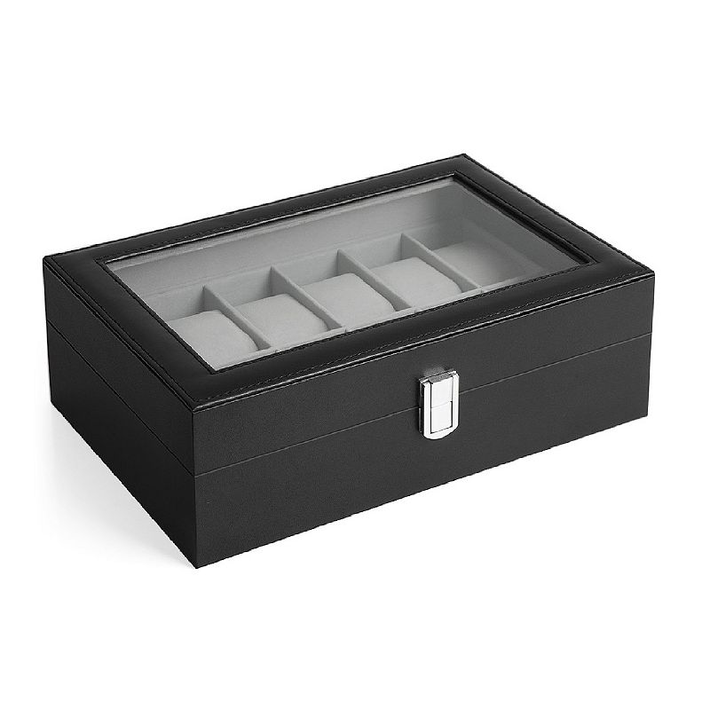 12 Slots Watch Box， Watch Holder with Glass Lid， Watch Case with Removable Watch Pillow