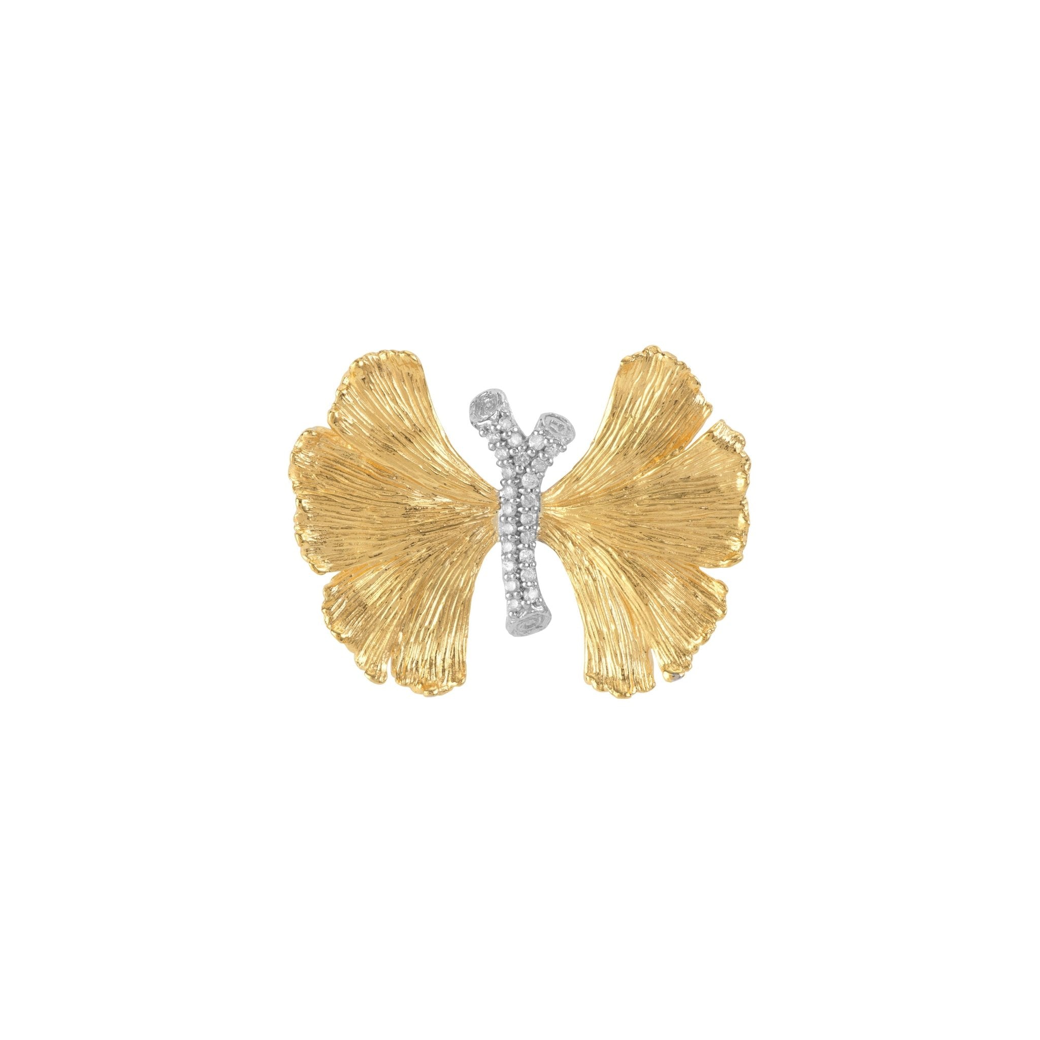 Butterfly Ginkgo 28mm Brooch with Diamonds