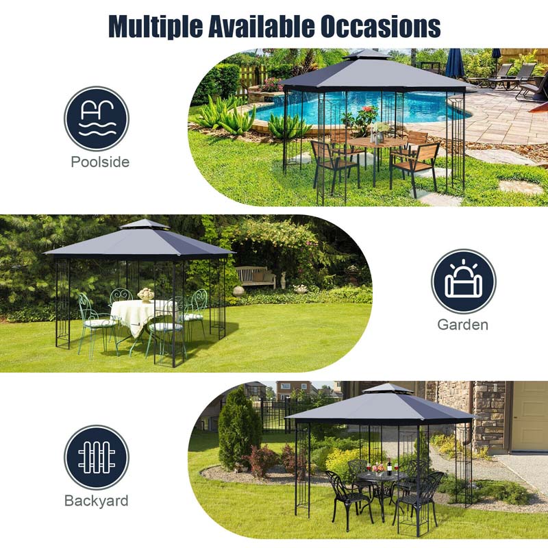 10 x 10 FT Steel Frame Patio Gazebo with 2 Tier Vented Roof, Heavy-Duty Outdoor Canopy Gazebo Tent