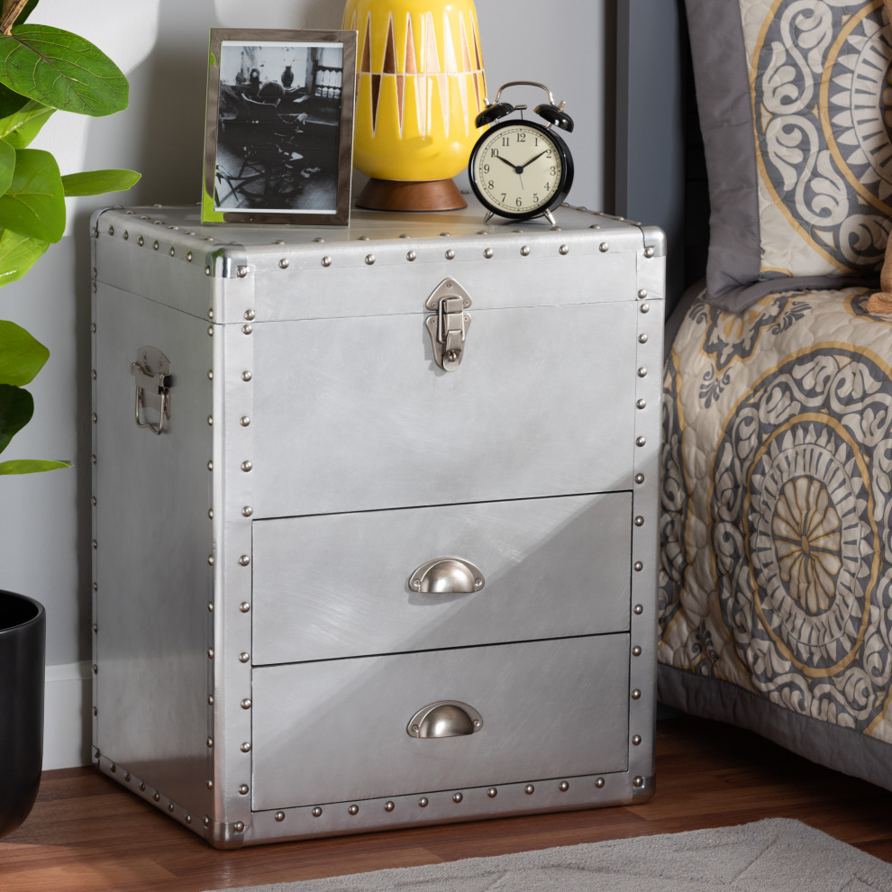 Glannant French Industrial Silver Metal 2 Drawer Accent Storage Chest   Industrial   Accent Chests And Cabinets   by Baxton Studio  Houzz