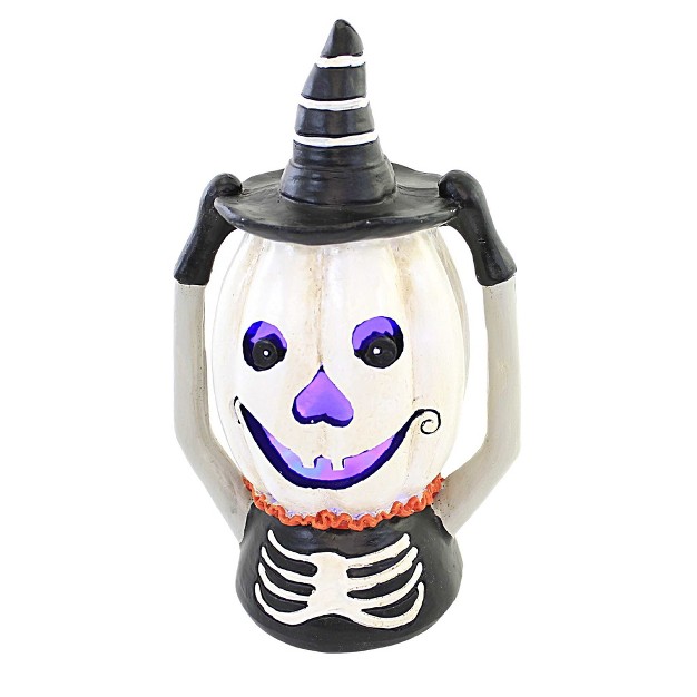 Halloween Pumpkin Head Led One Figurine 9 5 Inches Light up Skeleton Polyresin Multicolored