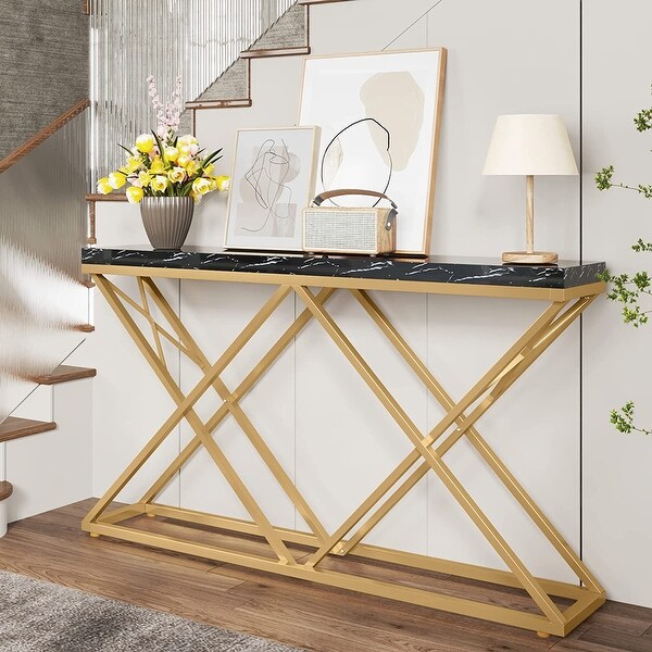 55-Inch Gold Console Table for Living Room， Entryway， Hallway