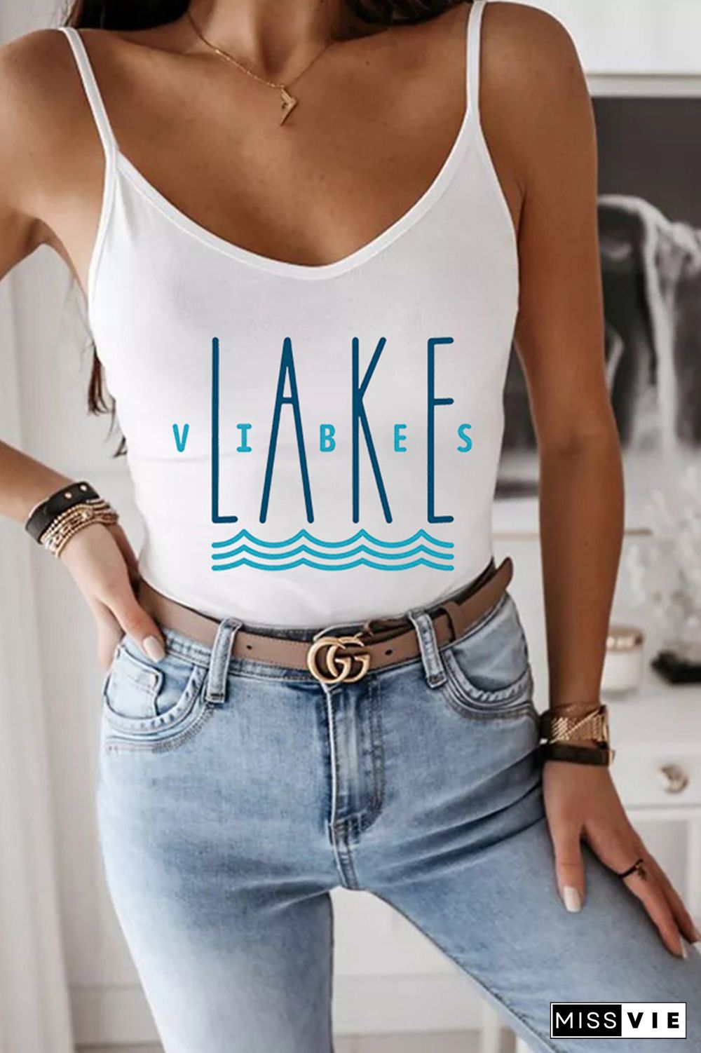 Lake Vibes,Better at the lake Printed Slip Tank Top Wholesale