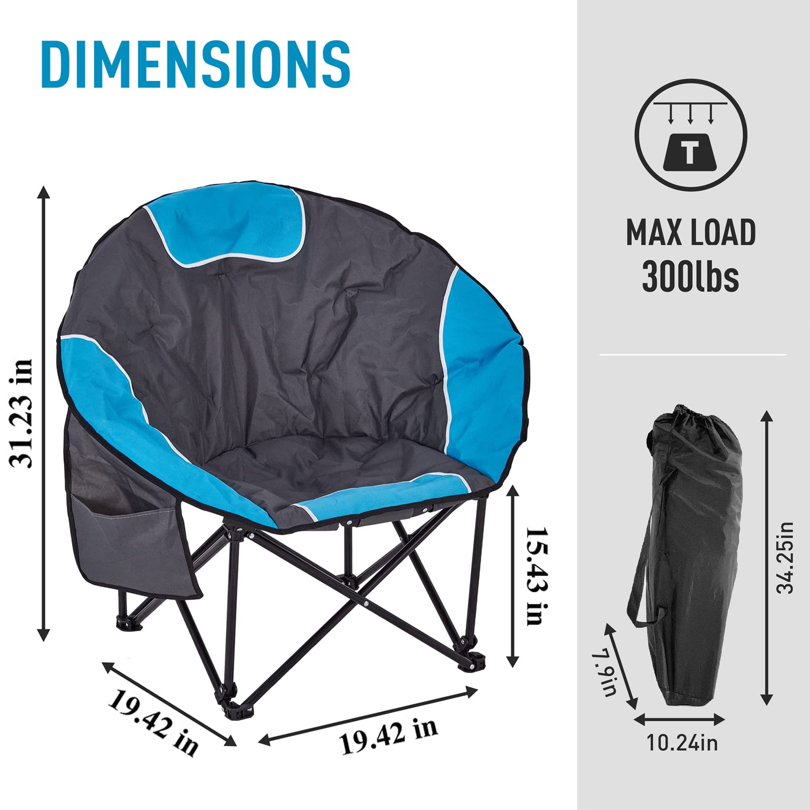 BIGTREE Folding Camping Moon Chair Portable Outdoor Padded Chair with Carry Bag for Adults, Blue