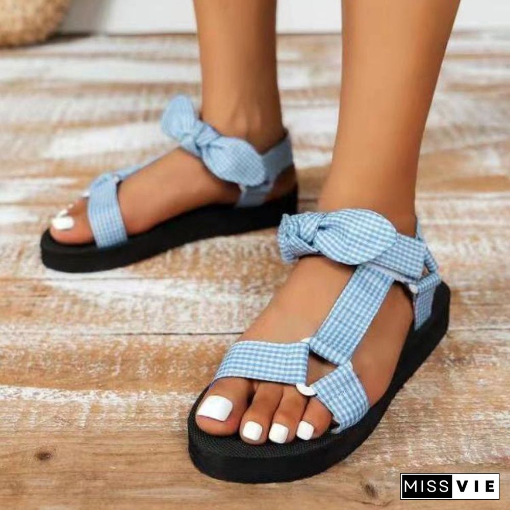 Women Multi-color Selection Bowknot Velcro Casual Sandals Shoes