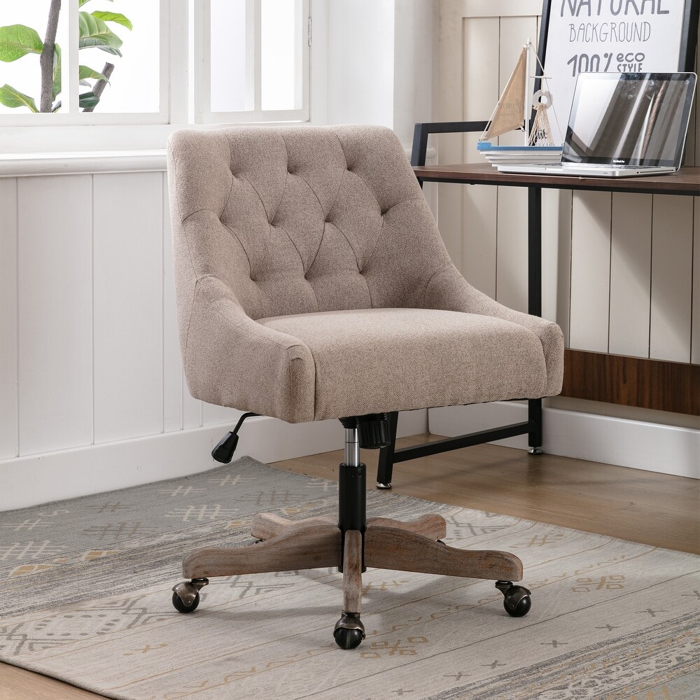 Linen Rotate Office Chair Adjustable Accent Chair with Lumbar Support