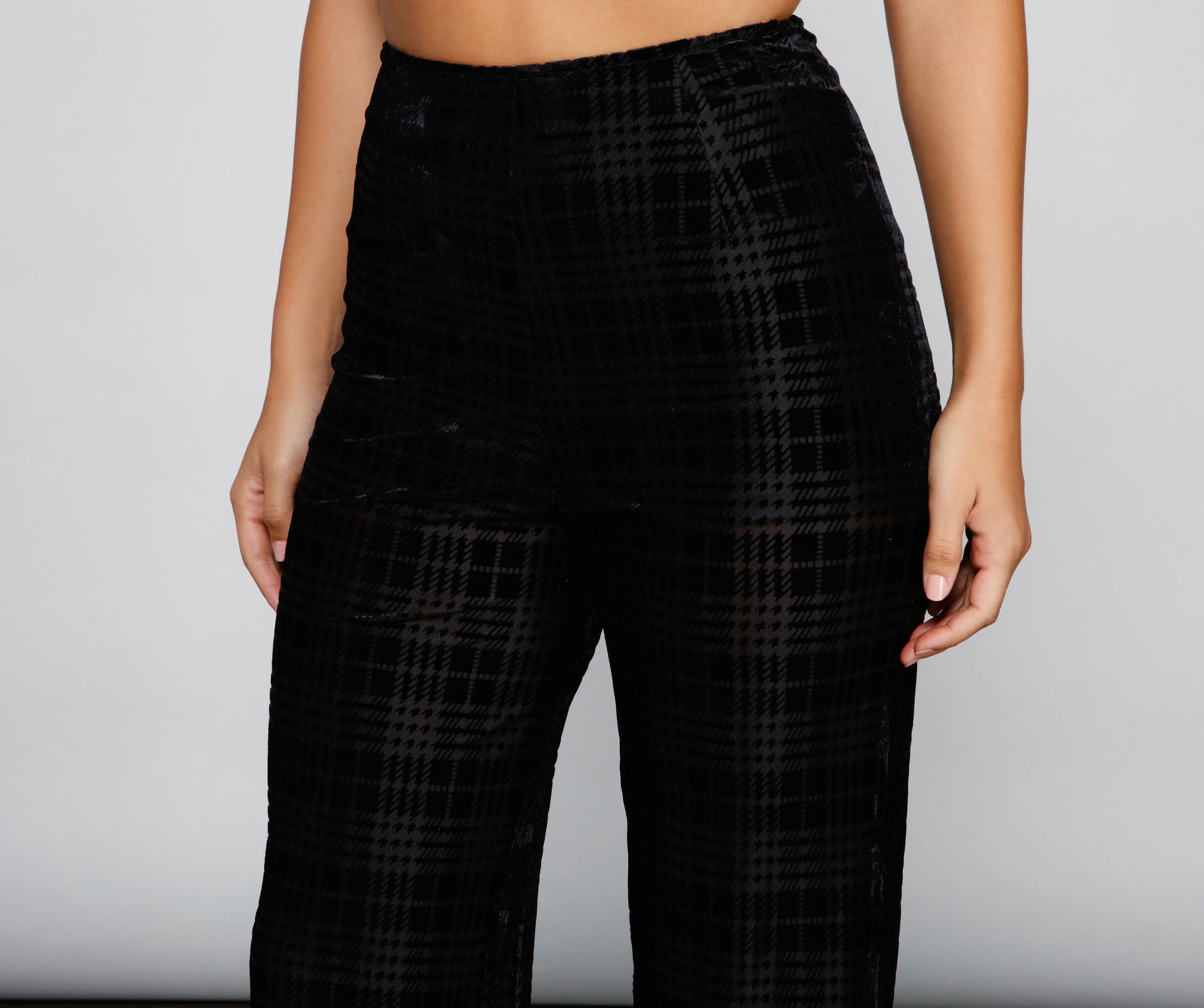 Velvet Plaid Burnout Flared Pants