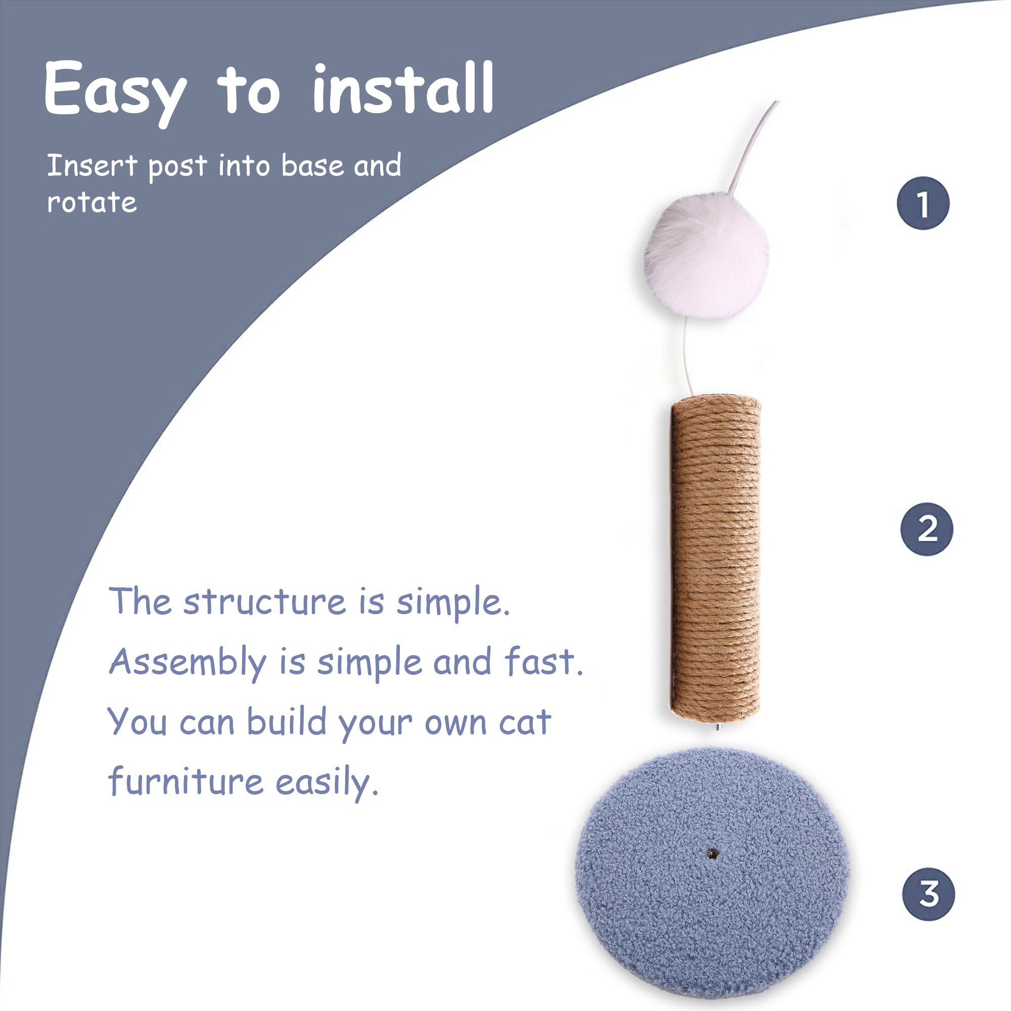 PUMYPOREITY Cat Scratching Post， Sisal Scratch Posts with Hanging Ball， Durable Sisal Rope Claw Scratcher for Cats， Pet Scratch Sturdy Scratcher Pole Tower