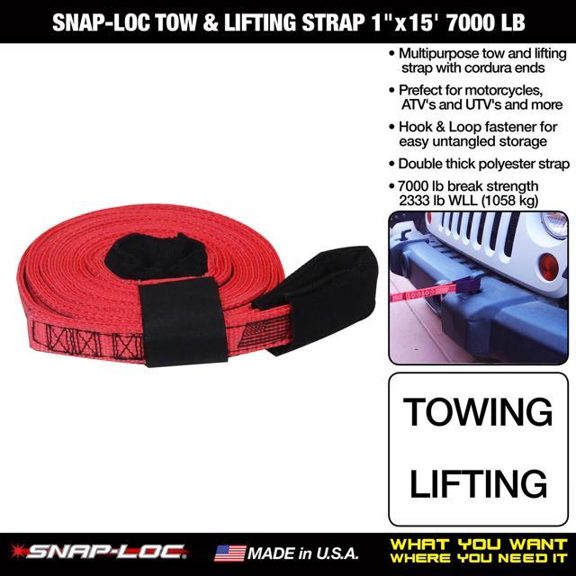 Snap-Loc Tow & Lifting Strap 1"X15' 7,000 Lb (!) With Hook & Loop Storage Fastener SLTT115K07R