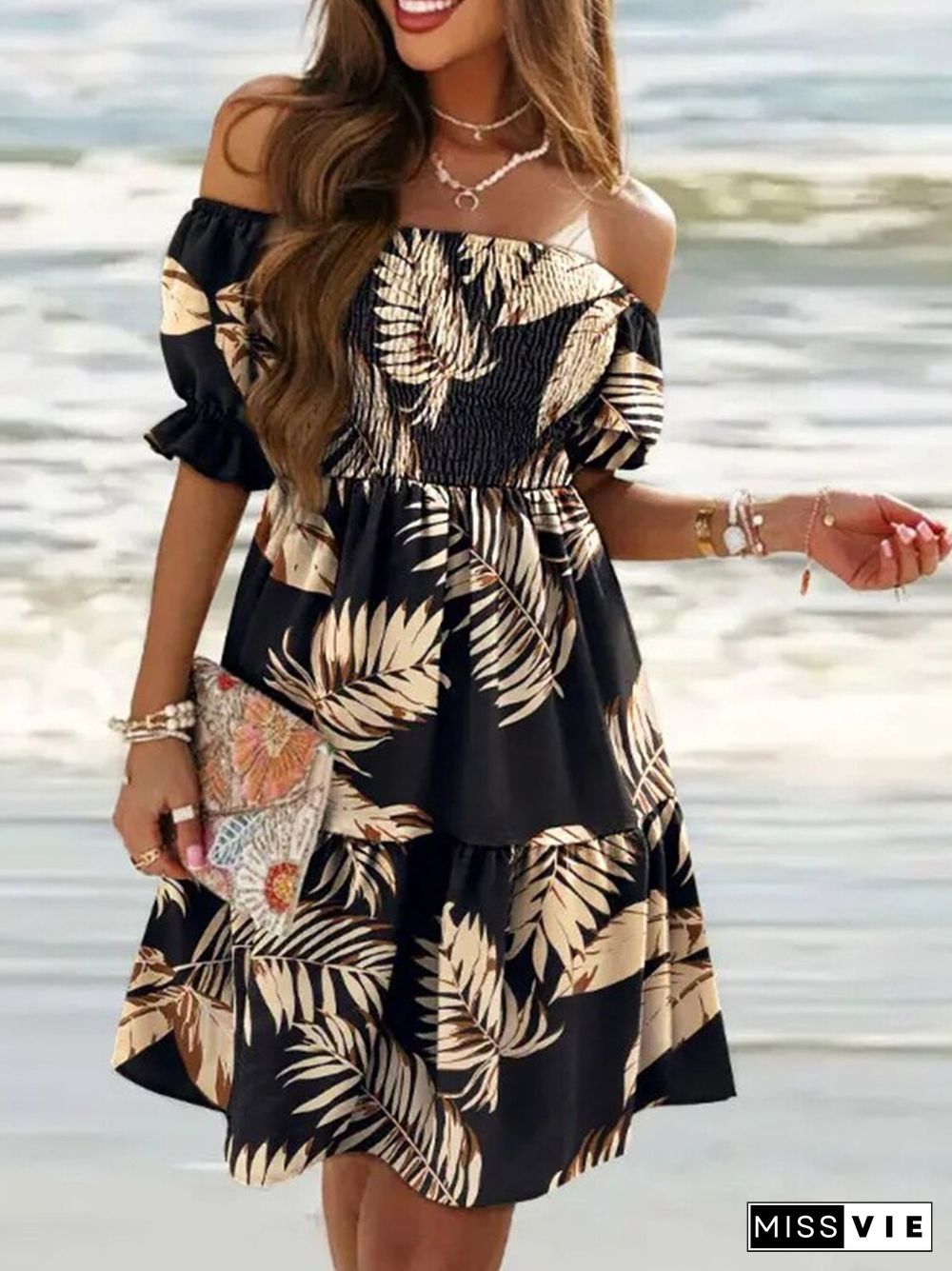 One Word Collar Short Sleeve Sexy Backless Dress Women Summer Fashion Floral Print Dress Elegant Wrap Breast Off Shoulder Dress