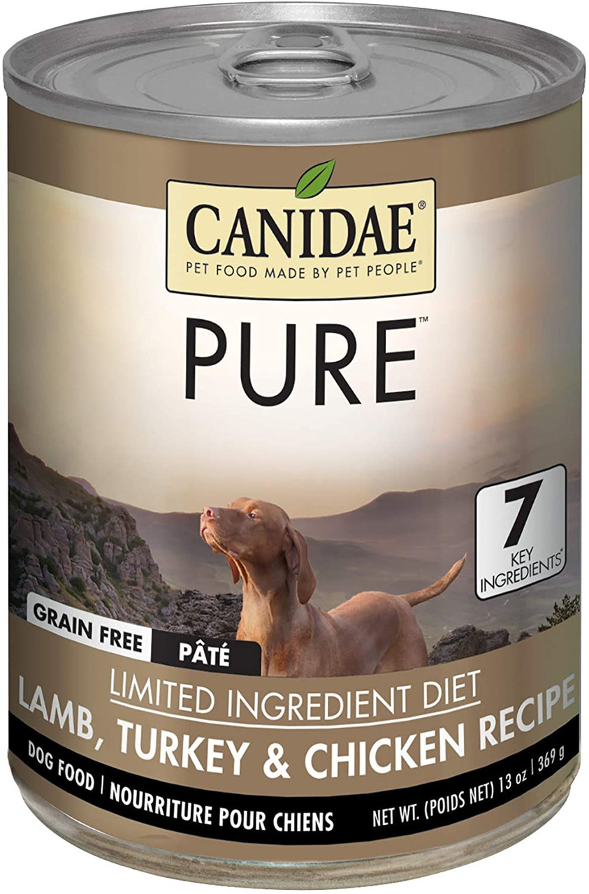 Canidae PURE Grain Free Lamb， Turkey and Chicken Pate Wet Dog Food， 13oz. Can