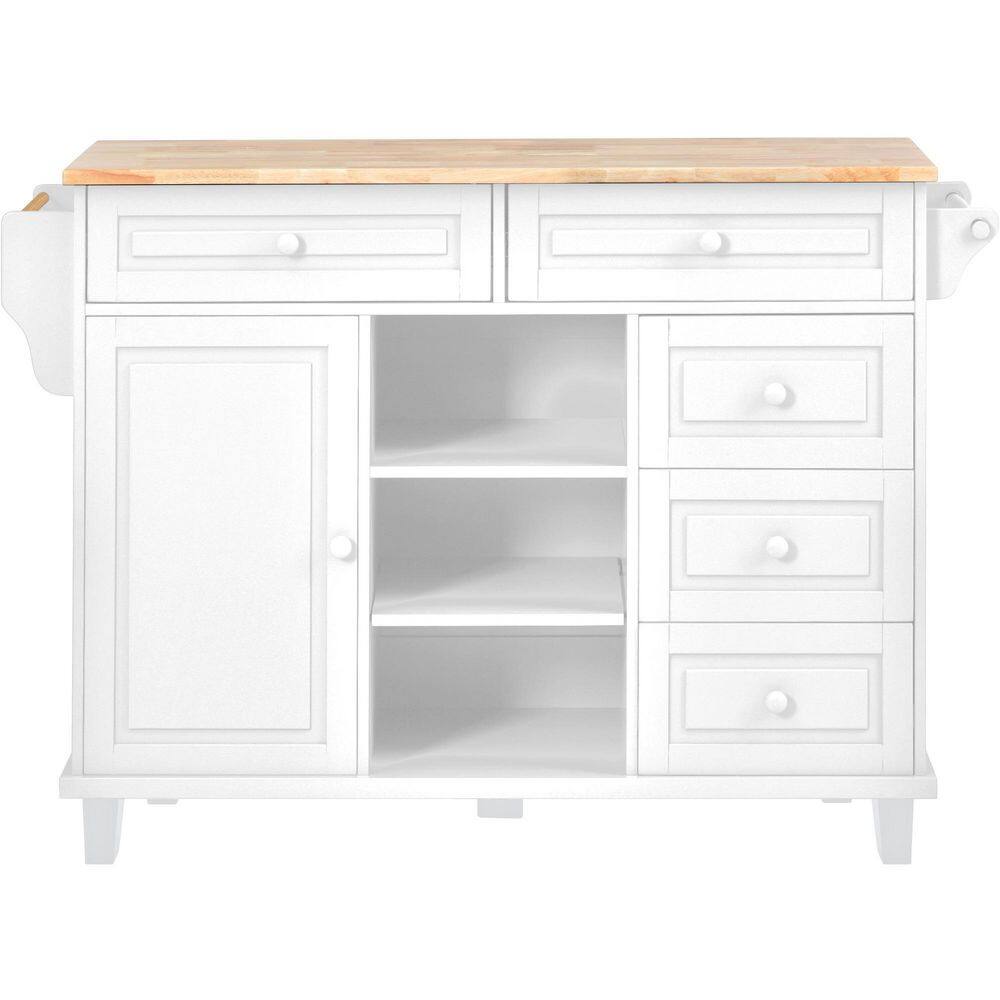 52.8 in. W White Modern Rolling Mobile Kitchen Cart Kitchen Island with Storage and 5 Drawers wyislandk01