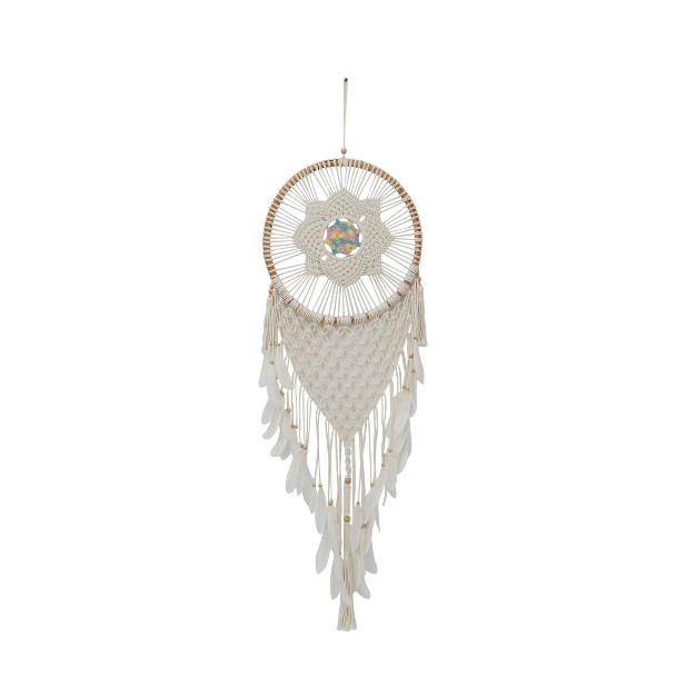 Cotton Macrame Handmade Intricately Woven Dreamcatcher Wall Decor With Beaded Fringe Tassels White Olivia amp May