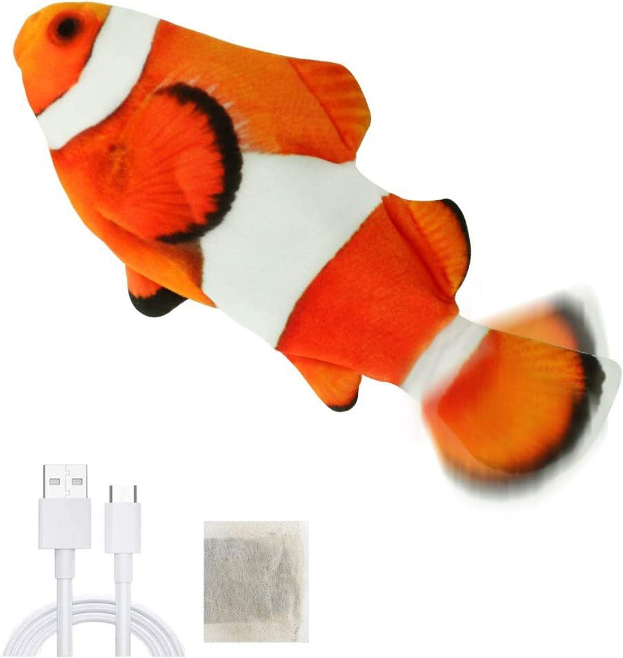 Welltop Electric Toy Fish for Cat Interactive Toy USB Electric Plush Fish Kicker，with Catnip， Funny Cat Chew Toy for Teeth Cleaning