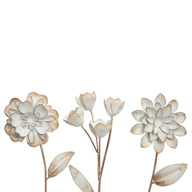 Set Of 3 White Metal Floral Stems Foreside Home amp Garden