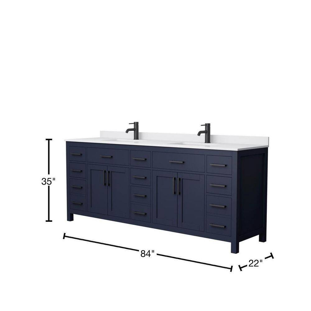 Wyndham Collection Beckett 84 in. W x 22 in. D x 35 in. H Double Sink Bathroom Vanity in Dark Blue with White Cultured Marble Top WCG242484DBBWCUNSMXX