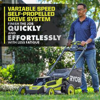 RYOBI 40V HP Brushless 20 in. Cordless Electric Battery Walk Behind Self-Propelled Mower wBlower (2) BatteriesChargers RY401180-2X