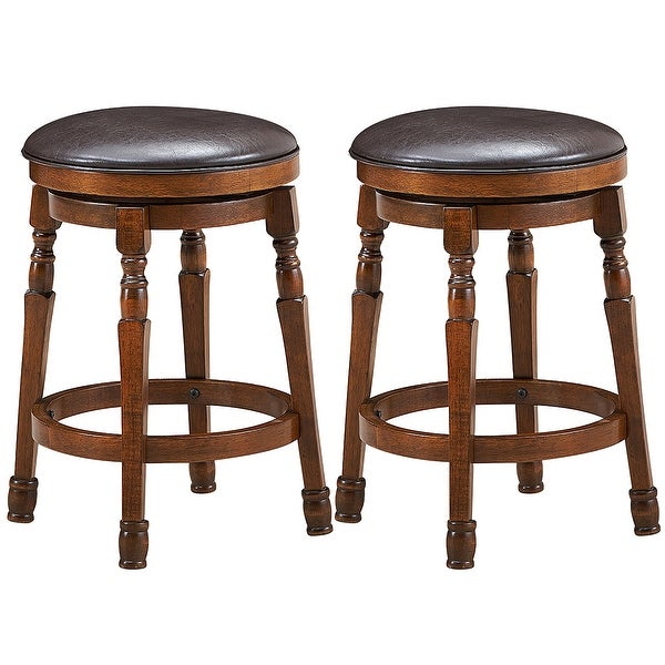 Costway Set of 2 24'' Swivel Bar Stool Leather Padded Dining Kitchen