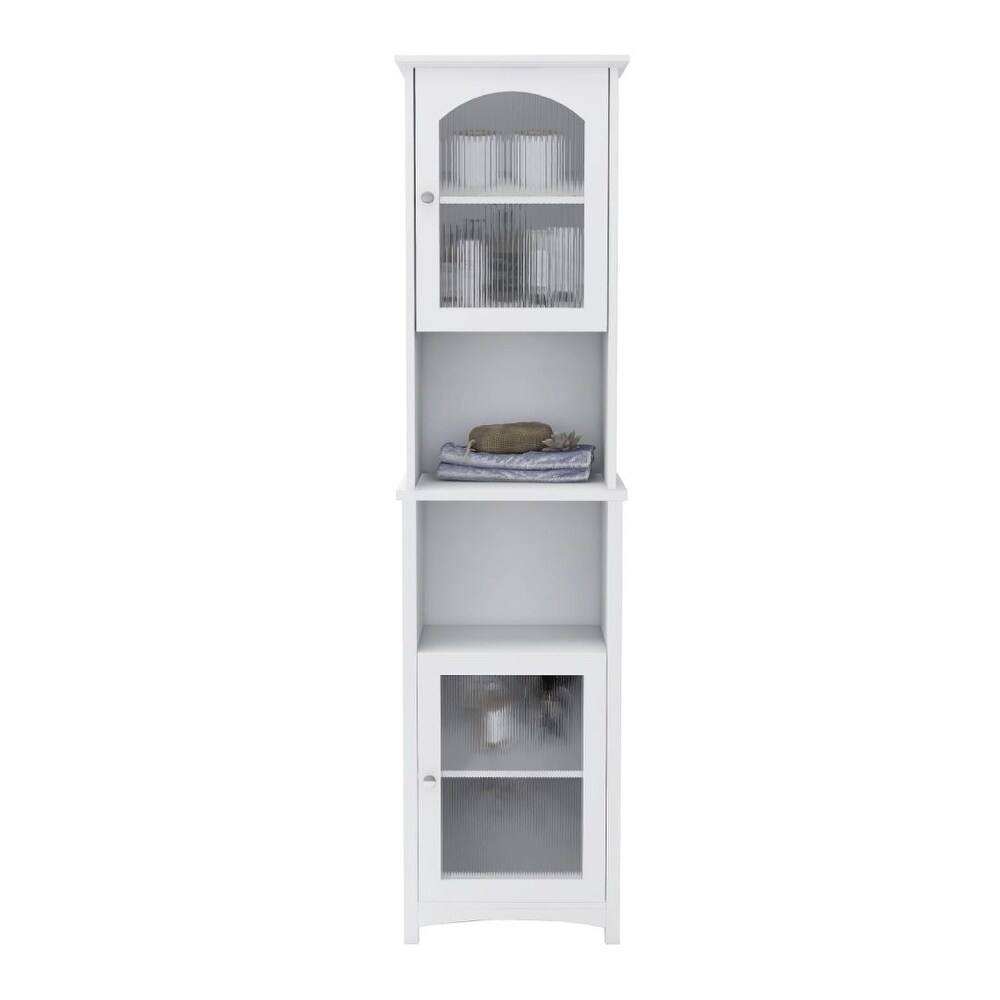 White Narrow Tall Cabinet 6 Tier 2 Door Floor Standing Living Bathroom