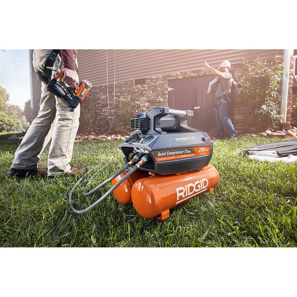 RIDGID 4.5 Gal. Portable Electric Strong Start Air Compressor with 15 1-34 in. Coil Roofing Nailer OF45200-175RNF