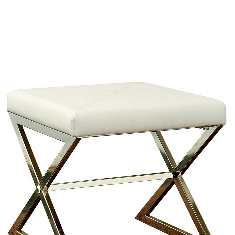 Contemporary Upholstered Stool Metal Base， White