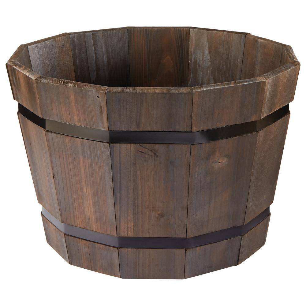 Vigoro 20 in. Orinda Large Black Wood Barrel Planter (20 in. D x 13 in. H) 1000019984