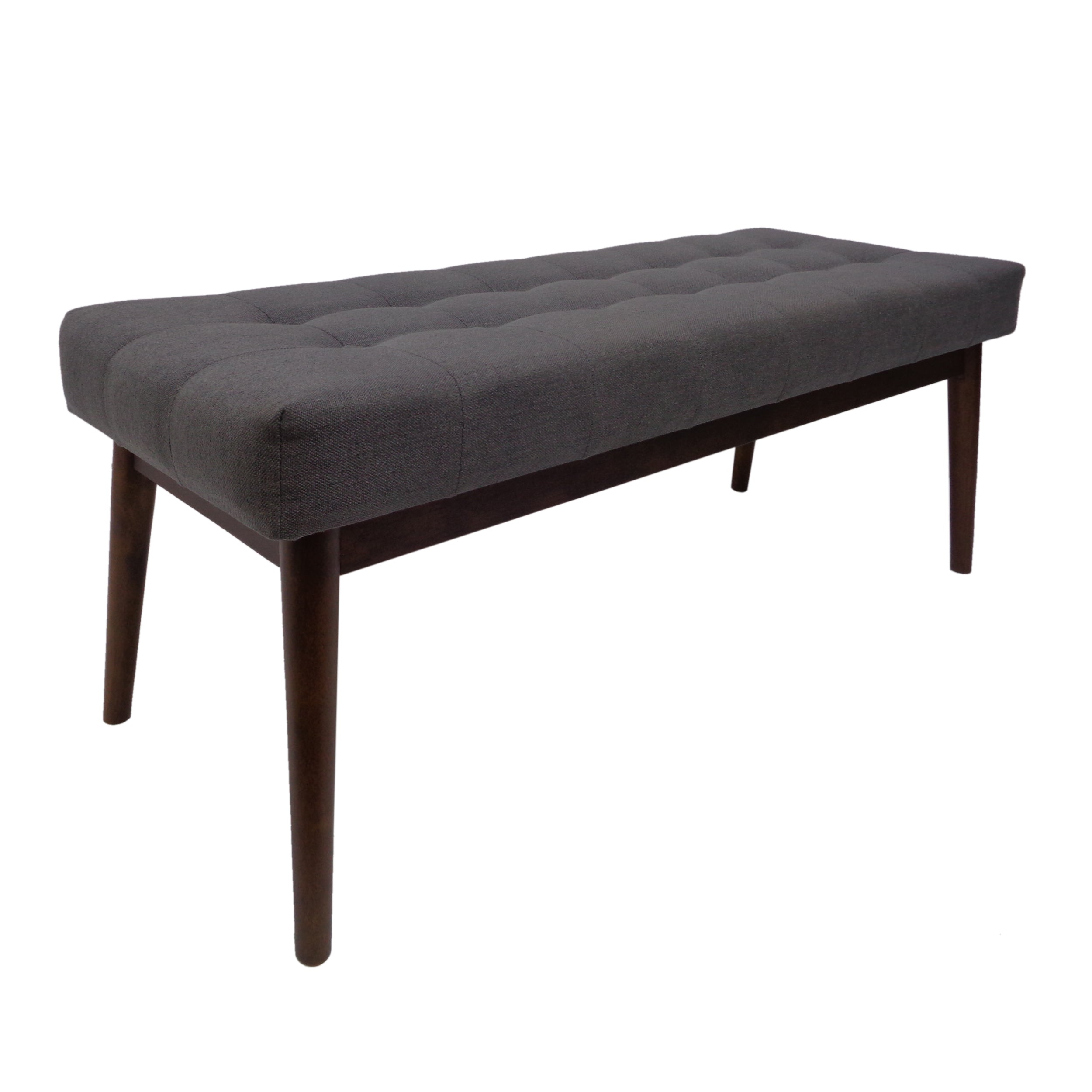 Flora Mid-Century Button Tufted Fabric Ottoman Bench with Tapered Legs