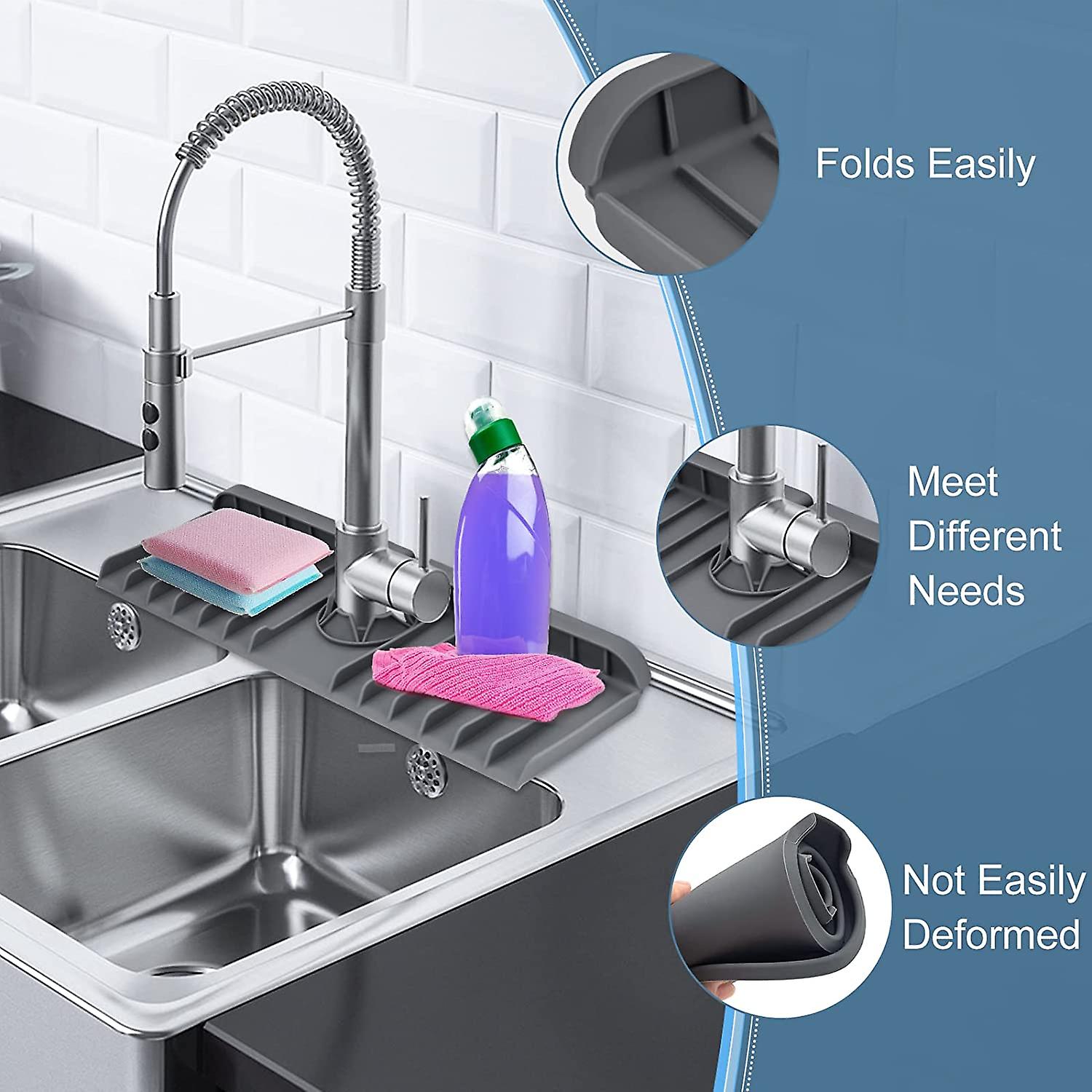 Kitchen Sink Splash Guard， Silicone Sink Faucet Mat， Sink Draining Pad Behind Faucet， Kitchen Sink Accessories， Faucet Absorbent Mat， Bathroom Faucet