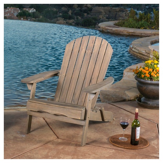 Hayle Reclining Wood Adirondack Chair With Footrest Gray Christopher Knight Home