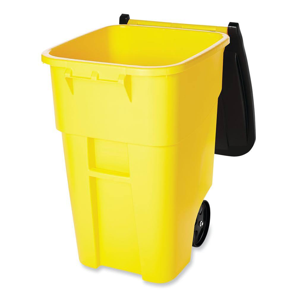 Rubbermaid Commercial Products Brute 50 Gal. Yellow Plastic Square Rollout Trash Can with Lid RCP9W27YEL