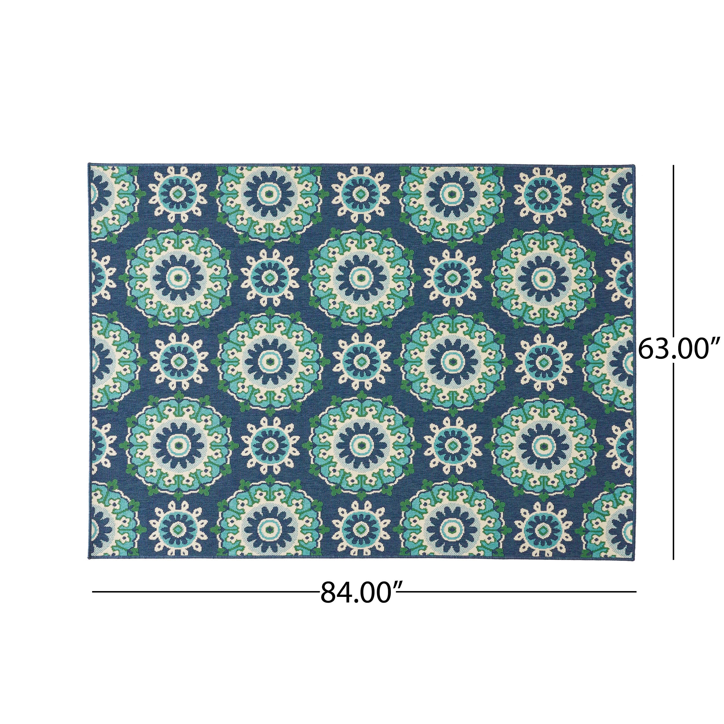 Arlene Outdoor Medallion Area Rug, Navy and Green