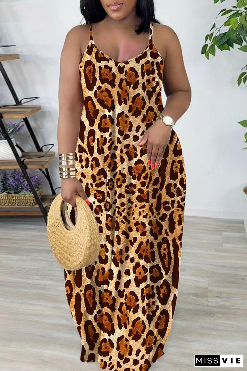 Sexy Casual Print Backless Spaghetti Strap Long Dresses