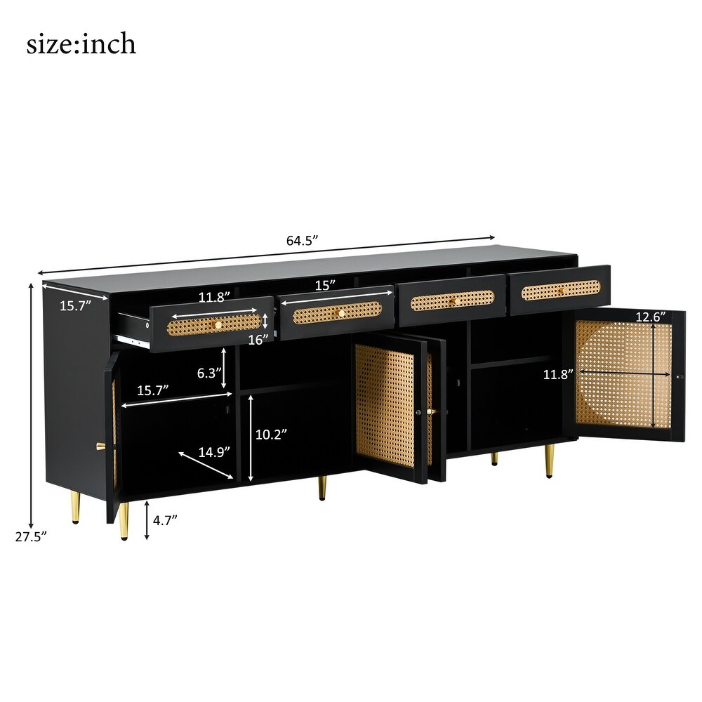 TV Stand with Rattan Door for TVs up to 65\