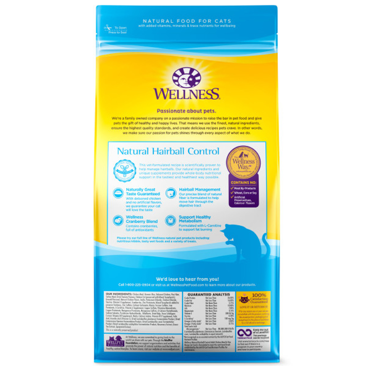 Wellness Natural Hairball Control Chicken Meal and Rice Dry Cat Food， 6 Lbs.