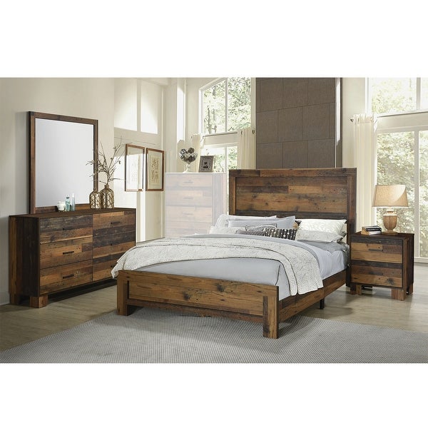 Wooden Queen King Bedroom Set in Rustic Pine - - 36135667