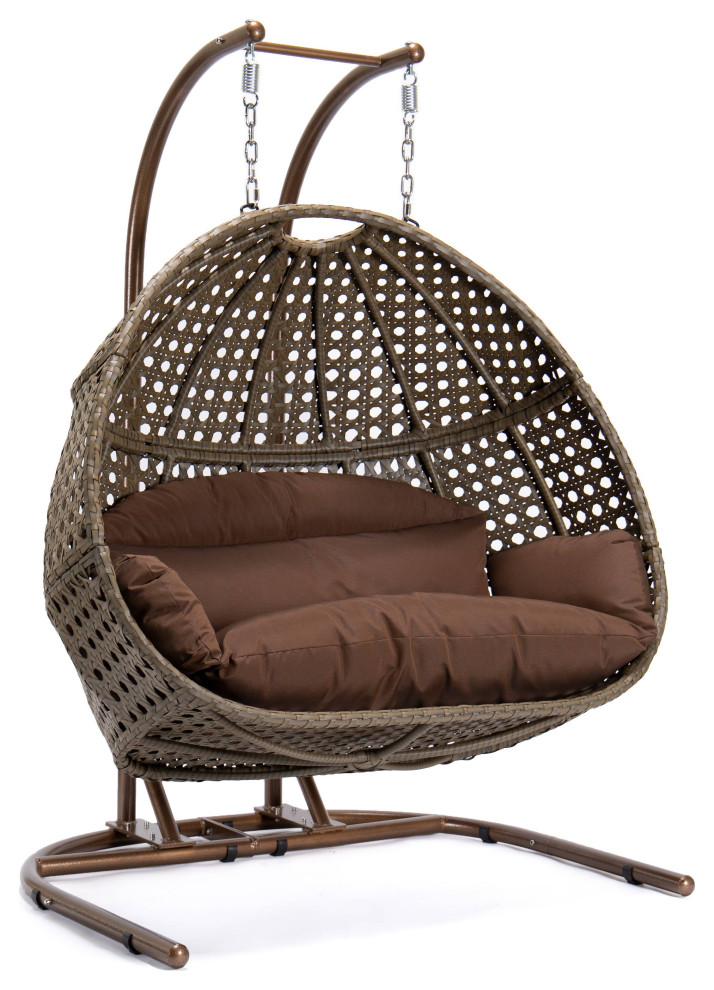 LeisureMod 2 Person Beige Wicker Double Hanging Egg Swing Chair   Tropical   Hammocks And Swing Chairs   by LeisureMod  Houzz