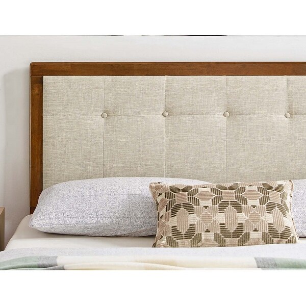 Marlin Traditional Beige Fabric Button Tufted King Walnut Wooden Headboard - - 32158006