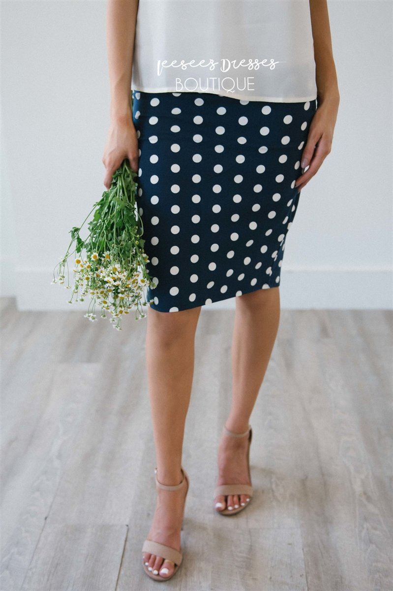 Summer Navy Polka Dot Pencil Skirt