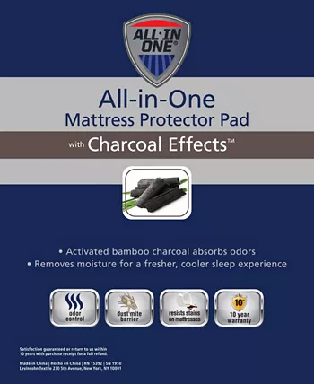 All-In-One Charcoal Effects Odor Control Cooling Fitted Mattress Pad， Full